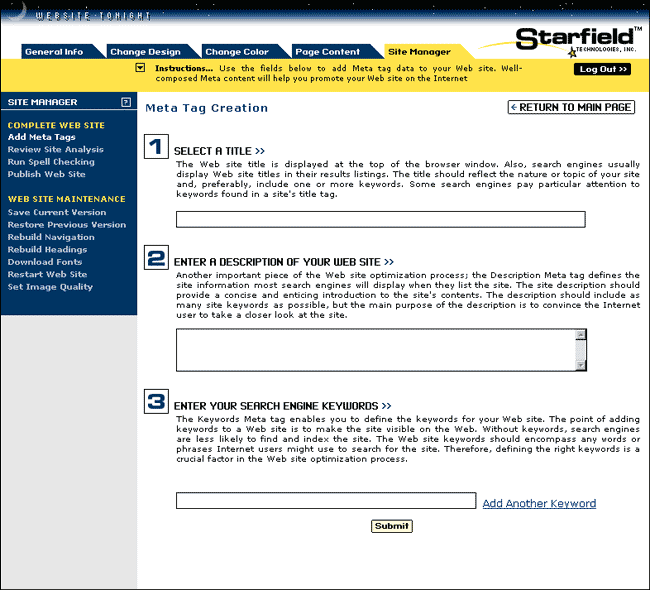 WebSite Tonight's simple and intuitive interface allows the user to enter WebSite Tonight's simple and intuitive interface allows the user to enter